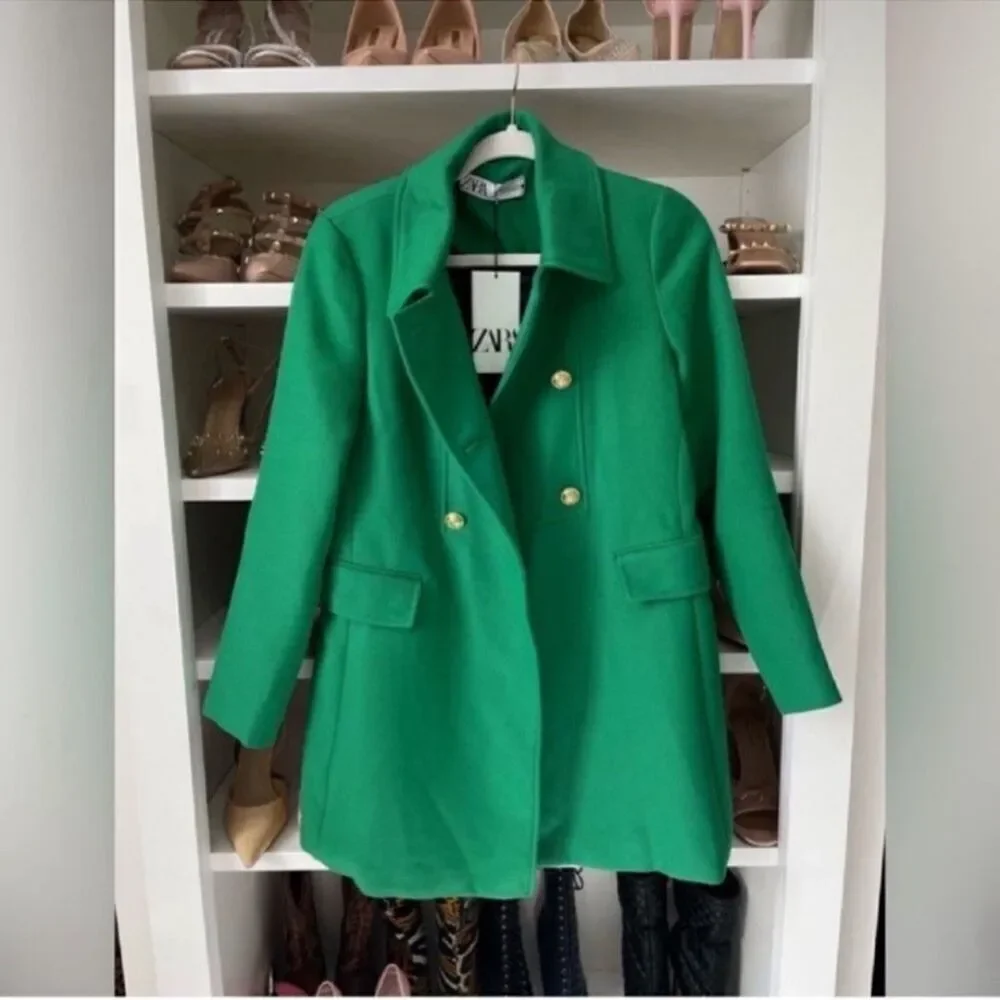 New Green Coat Jacket BUTTONED TAILORED GREEN Size XS